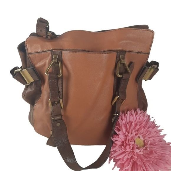 Kooba Colorblock Leather Cognac Satchel Bag Large - Picture 3 of 16